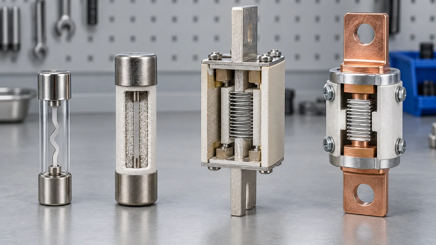 Cartridge, HRC, blade and bolt-down electrical fuse types