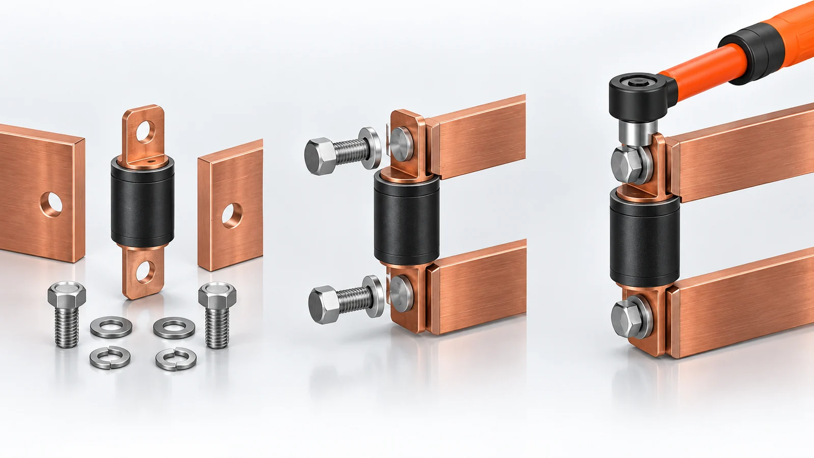 Pyrofuse busbar alignment and terminal mounting process