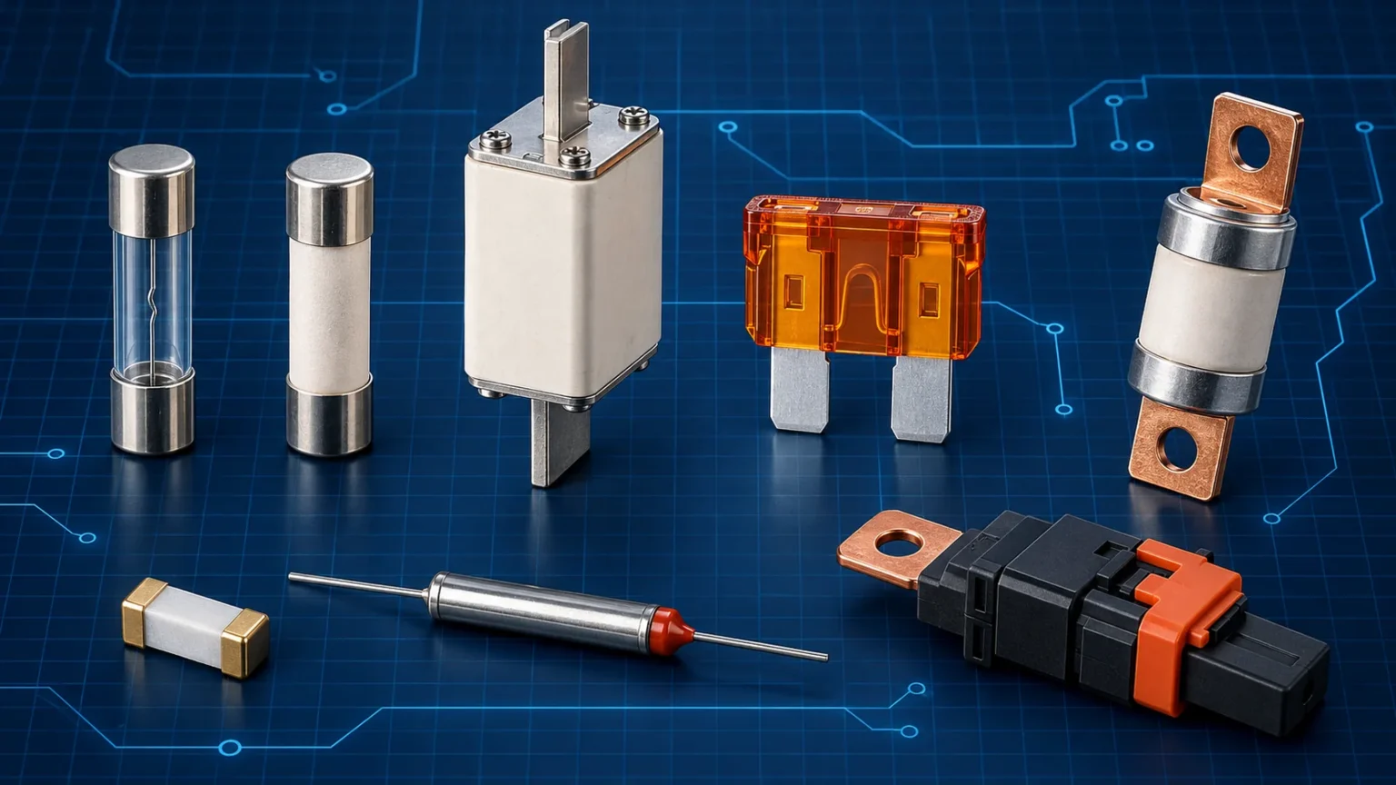 Types of electrical fuses classified by construction and application