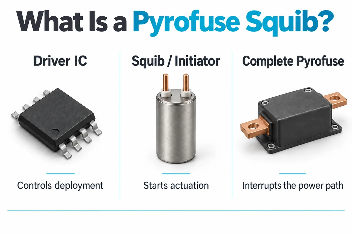 Conceptual comparison of a driver IC, squib initiator and complete pyrofuse