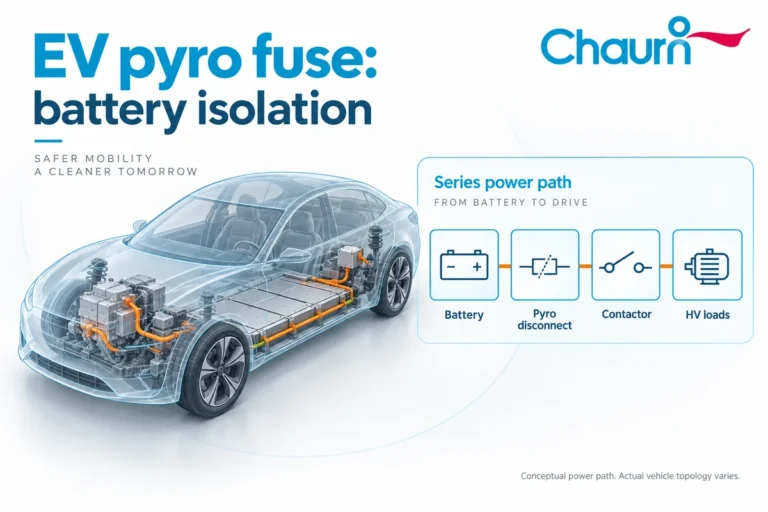 Konzeptuelle EV-Bodenbatterie und Serienschaltung durch eine Pyro-Disconnect, Kontaktor und Hochvoltlasten