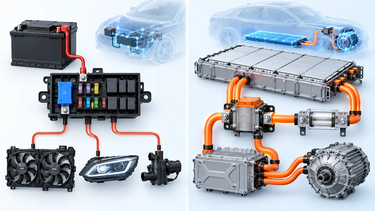 Circuits de fusibles pour véhicules électriques à basse tension et haute tension Boîtier de fusible pour véhicule à basse tension comparé à un circuit de protection de batterie haute tension EV